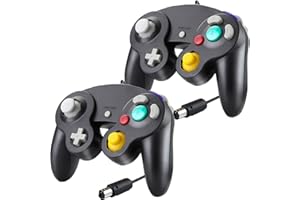 Luklihe 2PCS Wired Controller for Gamecube Nintendo Wii Wiiu with Vibration Function (Black-Black)