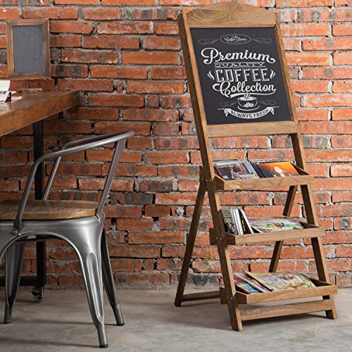 MyGift Rustic Burnt Wood Chalkboard Easel with 3Tiered Display Shelves