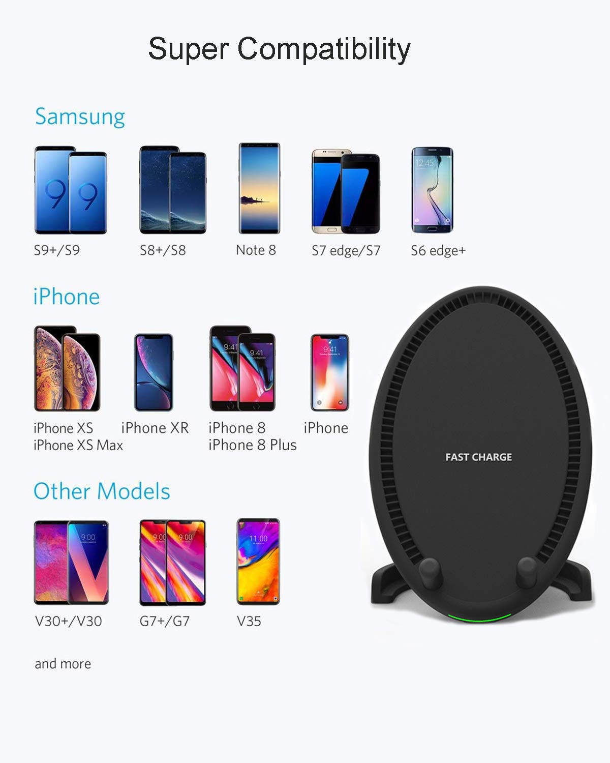 Fast Wireless Charger Phone Holder, Loovbee Qi-Certified QC 10W Wireless Charging Stand Compatible with iPhone Xs Max/XR/XS/X/8/8 Plus Galaxy Note 9/S9/S9 Plus/Note 8/S8,5W All Qi-Enabled Phones