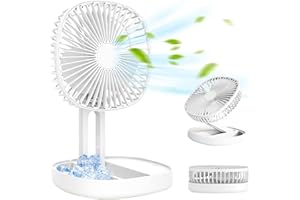 DEPOZA 7 Inch Travel Fan, Portable Folding Desk Fan with 3 Speeds, 185° Rotation, Battery Operated & Rechargeable, Quiet Small Table Fan for Bedroom, Office