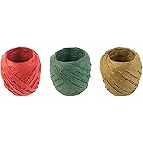 3 Roll Ribbon,65 Feet/20M Each Roll Red Green Kraft Paper Colored Raffia Ribbon,Use for Christmas Decorations, Holiday Decora