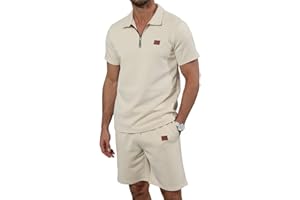 Ryehack Men's 2 Piece Sweatsuits Outfits Jacquard Zip Polo Shirt Sweatshirt Joggers Sweatpants Tracksuit Set