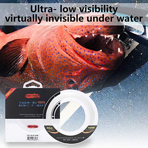 Capt Jay Fishing 100 Fluorocarbon Leader, Virtually Invisible,Abrasion