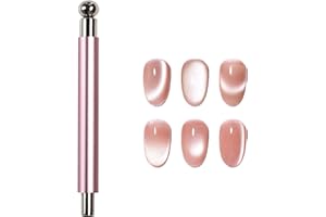 WEILUSI MEILINDS Cat Eye Magnet for Nails, Double-head Magnet Wand with Round Nail Magnet Beads Nail Polish Magnet Pen Magnetic Cat Eye Gel Polish Nail Design Tool for Home DIY, Salon, Rose Gold