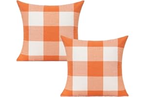 VAKADO Fall Outdoor Decor Throw Pillow Covers 18x18 Set of 2 Orange Buffalo Plaid Thanksgiving Front Porch Farmhouse Rustic Cushion Autumn Home Decorations for Couch Sofa Living Room