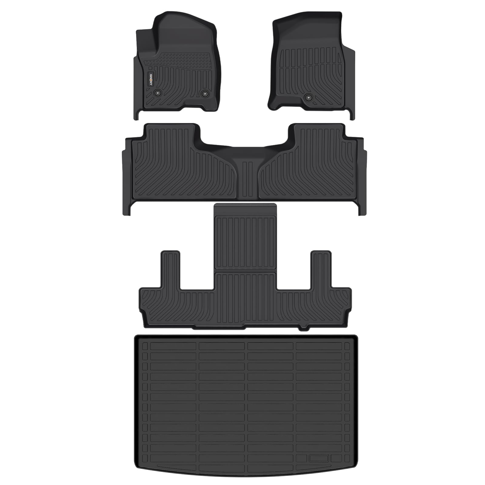 GINOWY-Floor Mats & Cargo Liner for Chevy Suburban/GMC Yukon XL 2021-2025 2026 7 Seats Bucket Seat, TPE All Weather Protection Car Mats, Custom Non-Slip Trunk Mat Suburban Accessories Black Image
