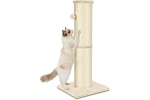 PAWSCRAT Cat Scratching Post 32 Inch High, 5.5 Inch Large Diameter Natural Sisal Cat Scratch Post, Scratch-Resistant and Durable Tall Cat Scratcher for Indoor Cats, Protect Your Furniture, Beige