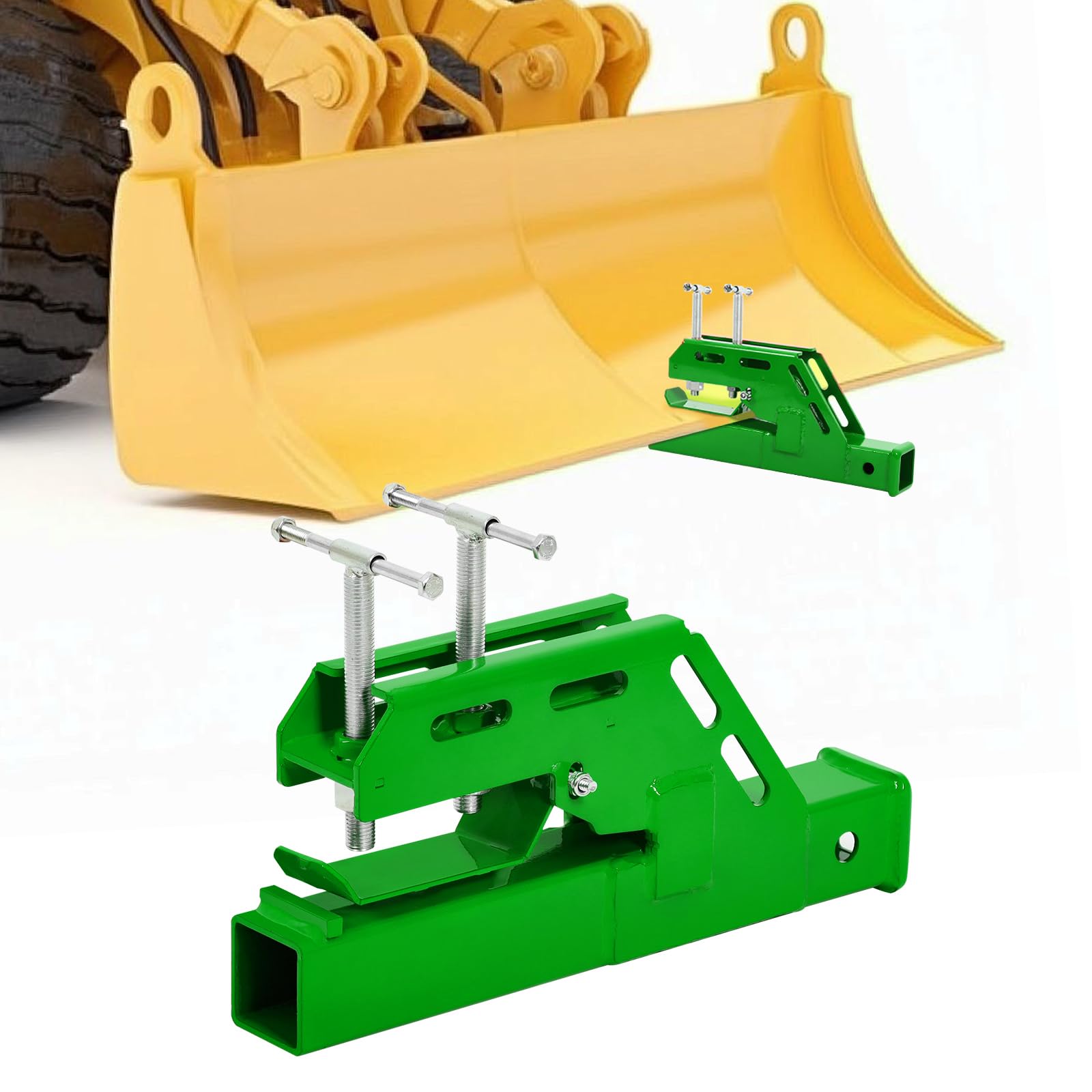 Photo 1 of EBESTTECH Tractor Bucket Receiver 2 inch Clamp on Trailer Hitch for Tractor Non-Slip Ball for Lawn Kubota Deere Bobcat Green Attachment