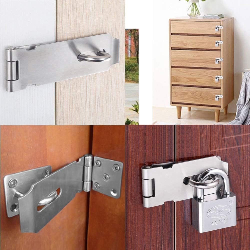 BaiJ Hasp and Staple Set,2 Pack Stainless Steel Door Hasp Door Clasp Gate Lock Door Bolt Latch with Srceews for Door Window Cabinet Garage Garden Silver 4 Inch - Image 3