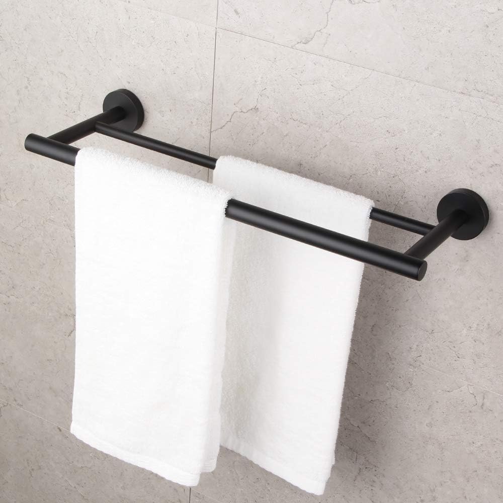 SUS 304 Stainless Steel Bathroom Hardware Set Matte Black 4 Pieces Bathroom Hardware Accessories Sets Wall Mounted Double Towel Bar Towel Holder Hook Toilet Paper Holder - - 