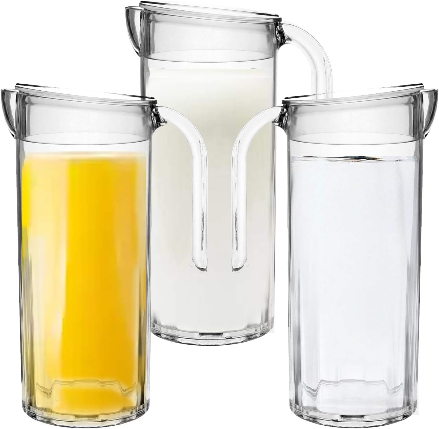 Roltex 1.25L Fridge Jug with Lid Set of 3 Clear Unbreakable BPA Free Tritan Plastic Juice Water Milk Cocktail Pitcher