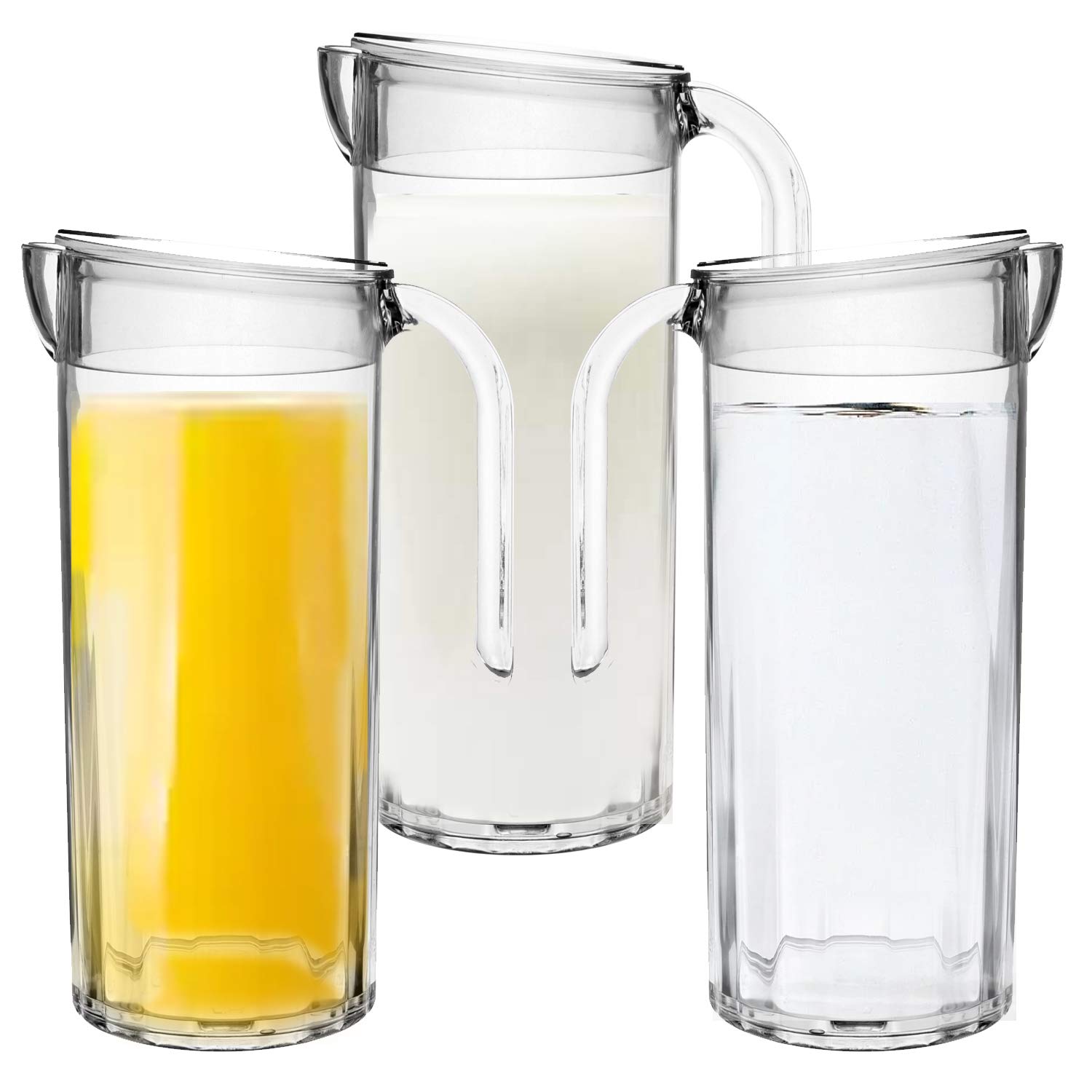 Roltex 1.25L Fridge Jug with Lid Set of 3 Clear Unbreakable BPA Free Tritan Plastic Juice Water Milk Cocktail Pitcher