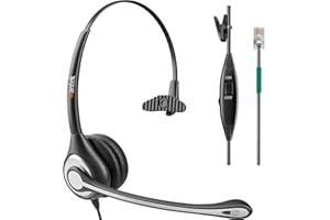 Wantek Telephone Headset Corded RJ9 Headphone with Mic & Noise Cancelling Phone Headsets Compatible with Plantronics Polycom VVX310 410 Yealink S12 Avaya 1408 1416, Landline Phone Headset