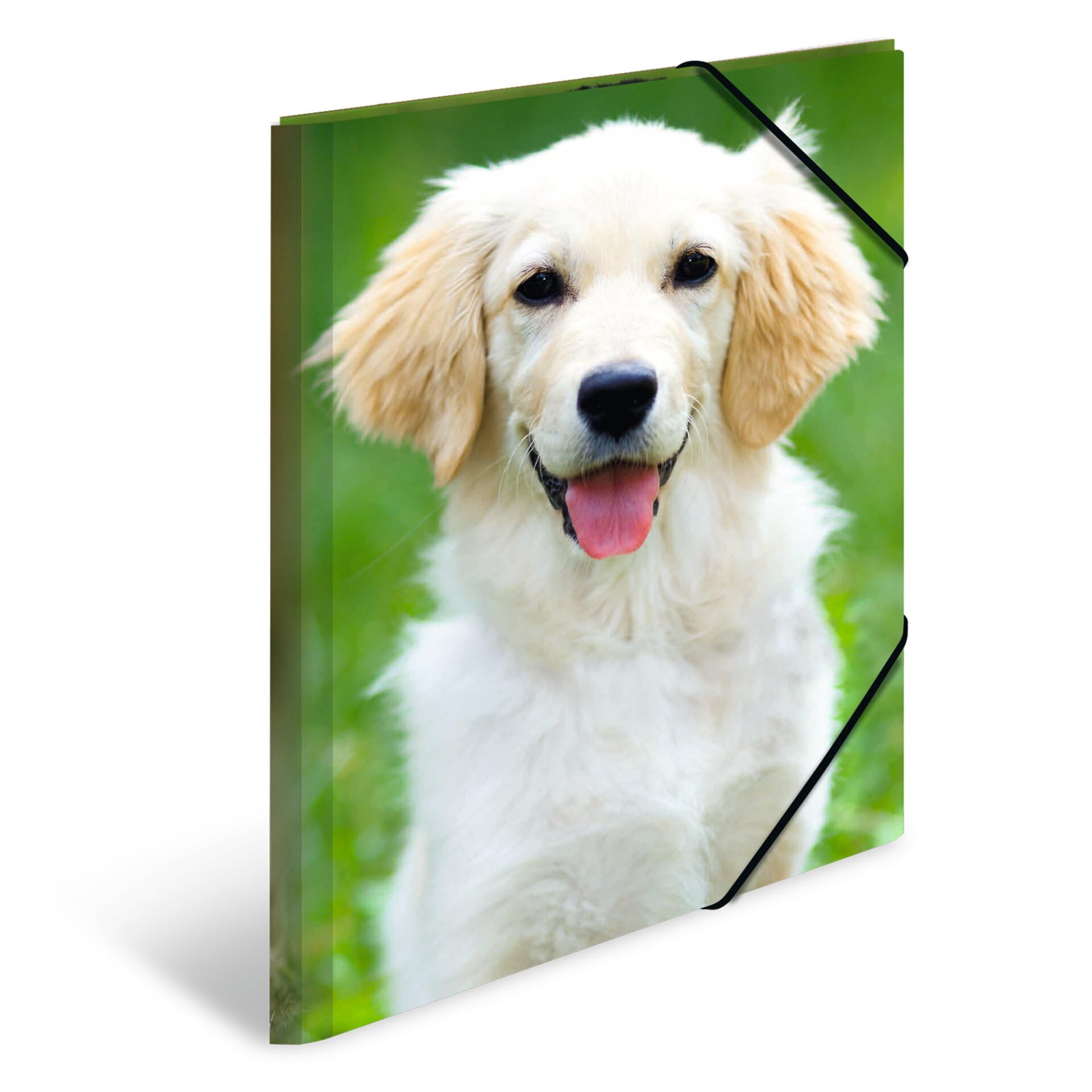 HERMA Collecting Folders A3 Dog Set, 3 Pieces, Children's Corner Folder Made of Plastic with Animal Motif, Elastic Band, Inner Flaps and Inner Print for Boys and Girls