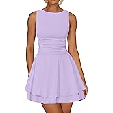 Kaximil Women's Ruffle Hem Boat Neck Mini Dress Sleeveless Ruched Corset Short Party Dresses