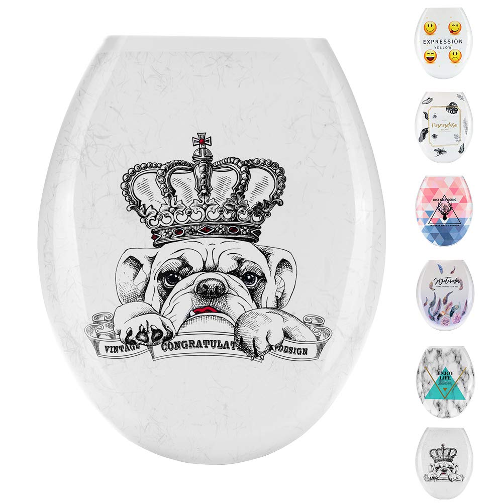 JOTOM Premium Quality Toilet Seat,Easy to Mount,Beautiful Printed Design Toilet Seats for Bathroom (Crown Dog)