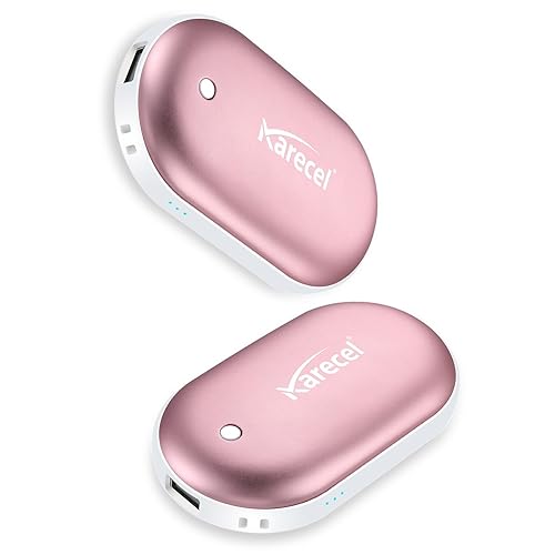 Karecel Rechargeable Hand Warmers 2 Pack, 10,400mAh Double Sided Heat Electric Hand Warmers Power Bank, Portable Pocket USB Heated Handwarmers, 4-inch Full-Surface Heat & Quick Charge, Men Tech Gifts