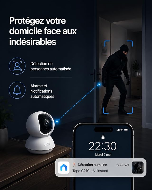 2K Camera Interieur WiFi 360° Intelligente Connectée,C210