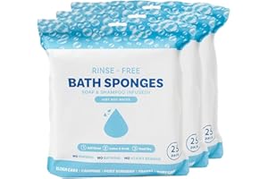 Disposable Rinse Free Bathing Wipes, Simply Dampen, Lather, and Dry Without Shampoo or Rinsing, 25 Pack Body & Face Wipes for