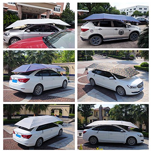Super PDR Semi-Automatic Tent Movable Carport Blue Folded Portable Car Umbrella Universal Sunshade 157.48''X86.62''