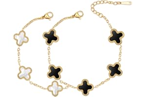 MEFELAY Unique 18K Gold Four Leaf Clover Bracelet for Women White Gold Lucky Link Clover Bracelets, Trendy Bracelets Set Jewelry Gifts for Women
