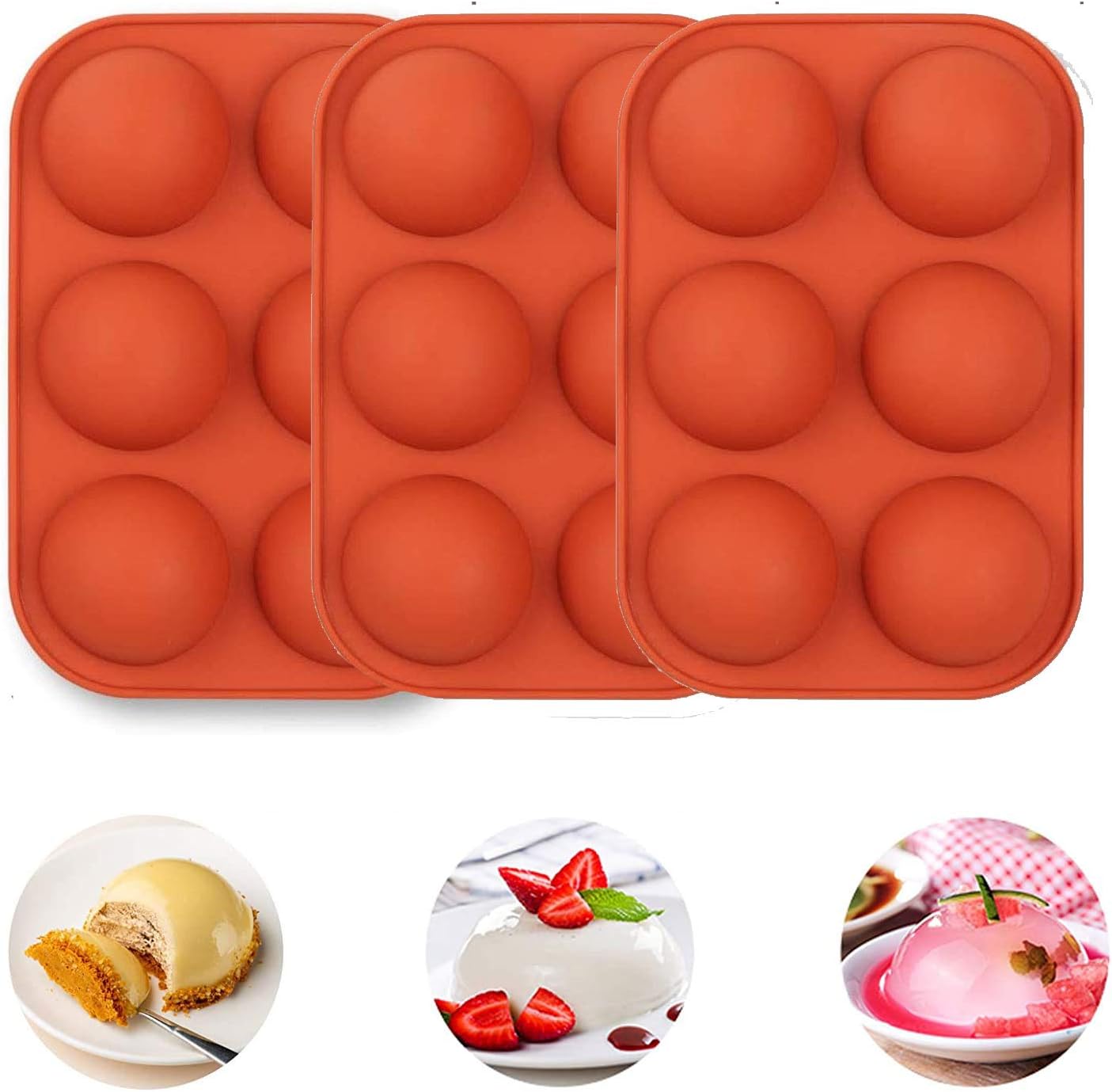 3Pack Half Ball Sphere Cake Silicone Mold, Festival Party Food Grade Silicone Cake Mold Muffin Cookie Baking Mould Pan For Chocolate, Cake, Jelly, Pudding (RED)