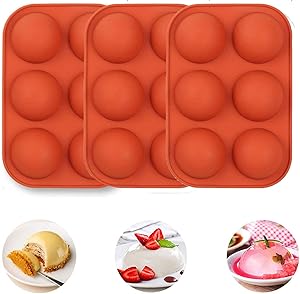 3Pack Half Ball Sphere Cake Silicone Mold, Festival Party Food Grade Silicone Cake Mold Muffin Cookie Baking Mould Pan For Chocolate, Cake, Jelly, Pudding (RED)