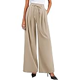 PRETTYGARDEN Womens Spring Wide Leg Dress Pants Business Casual Work High Waist Baggy Tie Trousers Pleated Palazzo Slacks