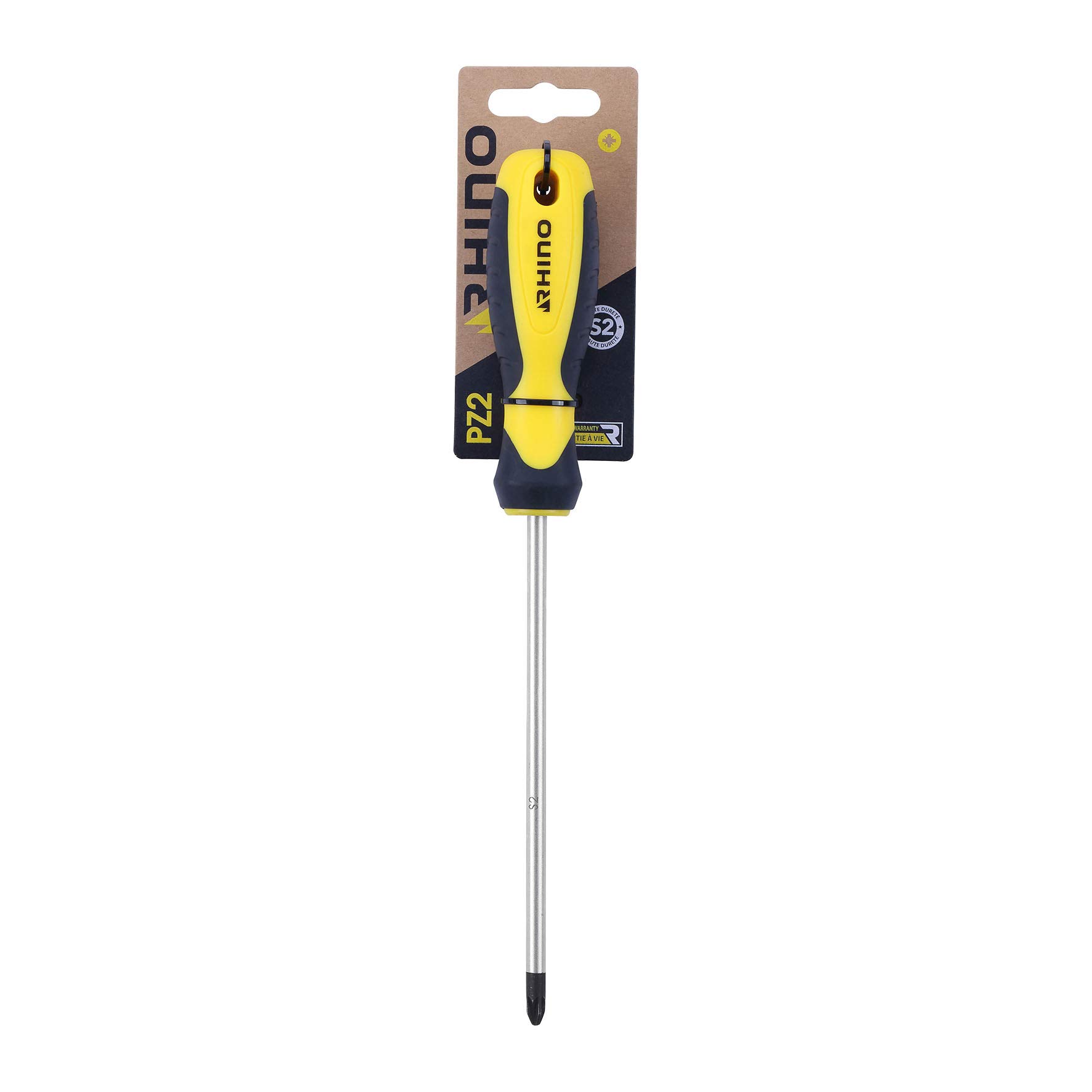 RHINO 15102 PZ2 x 150 mm Cross Screwdriver - S2 Steel Blade - Ergonomic Handle - Magnetic Bit - Professional Use - Various Sizes Available, NC, 150 mm