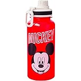 Silver Buffalo Disney Mickey Classic Varsity Twist Spout Plastic Water Bottle with Stickers You Stick Yourself, Red, 32 Ounces