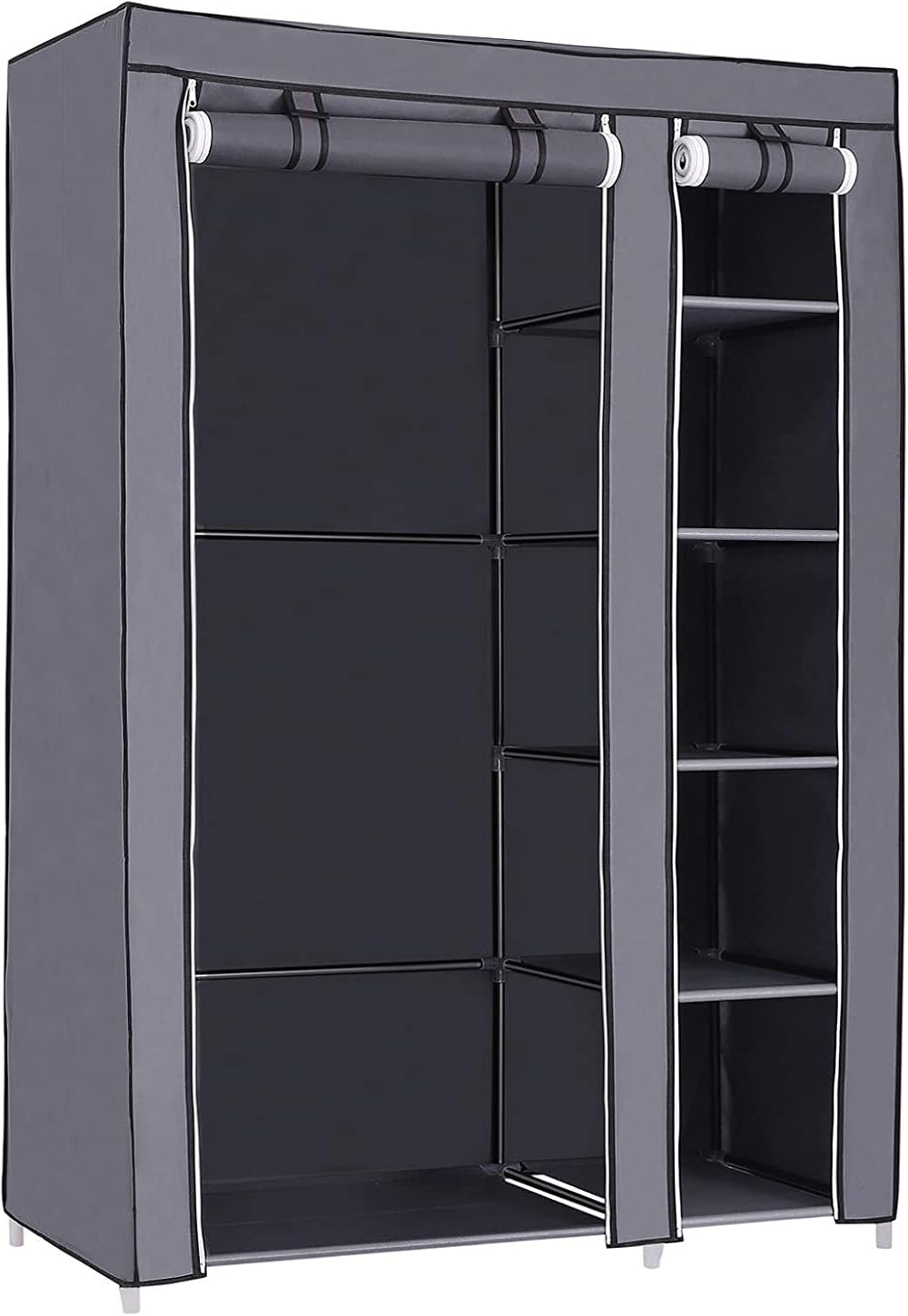SONGMICS Portable Wardrobe Foldable Closet with Hanging Rail Grey 110x45x175 cm