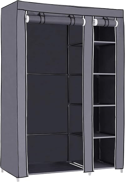 SONGMICS Portable Wardrobe Foldable Closet with Hanging Rail Grey 110x45x175 cm