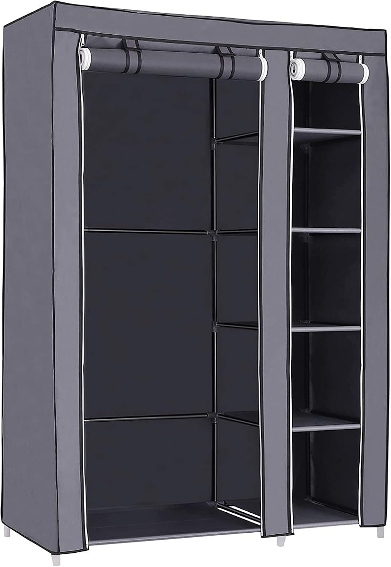 SONGMICS Portable Wardrobe Foldable Closet with Hanging Rail Grey 110x45x175 cm
