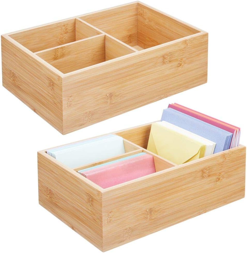 mDesign Square Bamboo Office Desktop and Drawer Storage Organizer Holder for Office Supplies, Gel Pens, Pencils, Markers, Tape, Erasers, Paperclips, Staplers, Envelopes - 7.5" Deep, 2 Pack - Natural