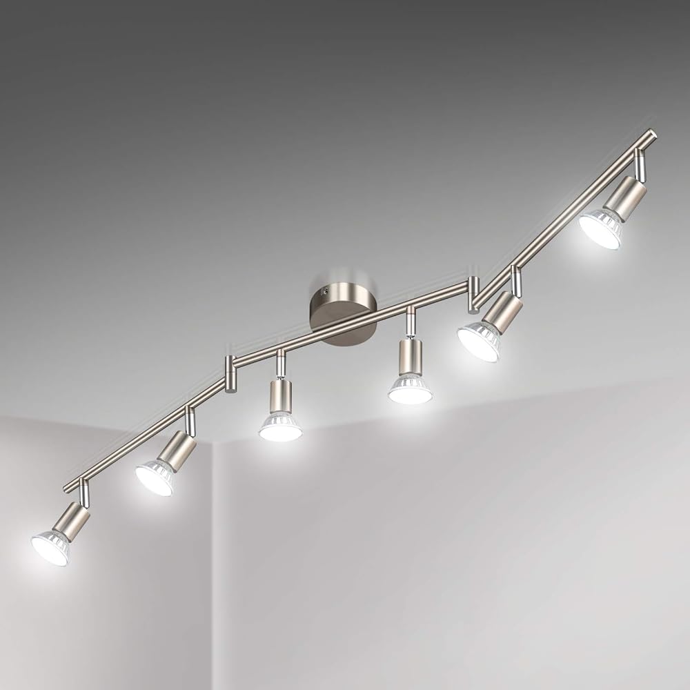 Unicozin LED Ceiling Light 6 Way Rotatable Matt Nickel with 6x4W GU10 Bulbs