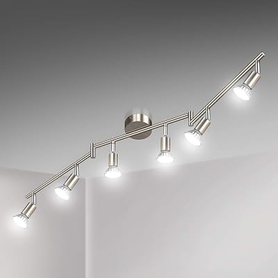 Unicozin LED Ceiling Light 6 Way Rotatable Matt Nickel with 6x4W GU10 Bulbs