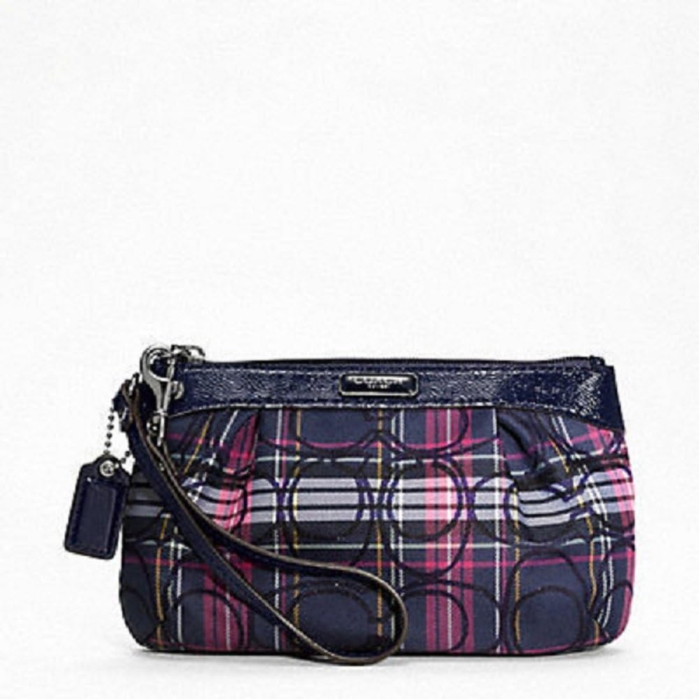 COACH Signature Tartan Plaid Pleated Medium Wristlet F48598 Handbags