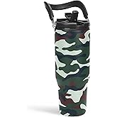 SANDJEST Camo Tumbler with Handle 30oz - Camouflage Tumblers Stainless Steel Insulated Flip Straw Coffee Travel Cup, Gifts for Men Veteran Hunting Lover Sport Outdoor Workout