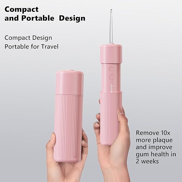 HUACO CARE PORTABLE MINI WATER FLOSSER, ORAL IRRIGATOR WATER TEETH CLEANER PICK WITH TELESCOPIC WATER TANK,3 MODES & IPX7 WATERPROOF, HOME & TRAVEL (PINK)