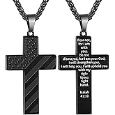 DuoDiner Easter Basket Stuffers-18+2 Inch Cross Necklace Bible Verse Stainless Steel American Flag Pendant Chain for Men Boys Cross Jewelry Gift