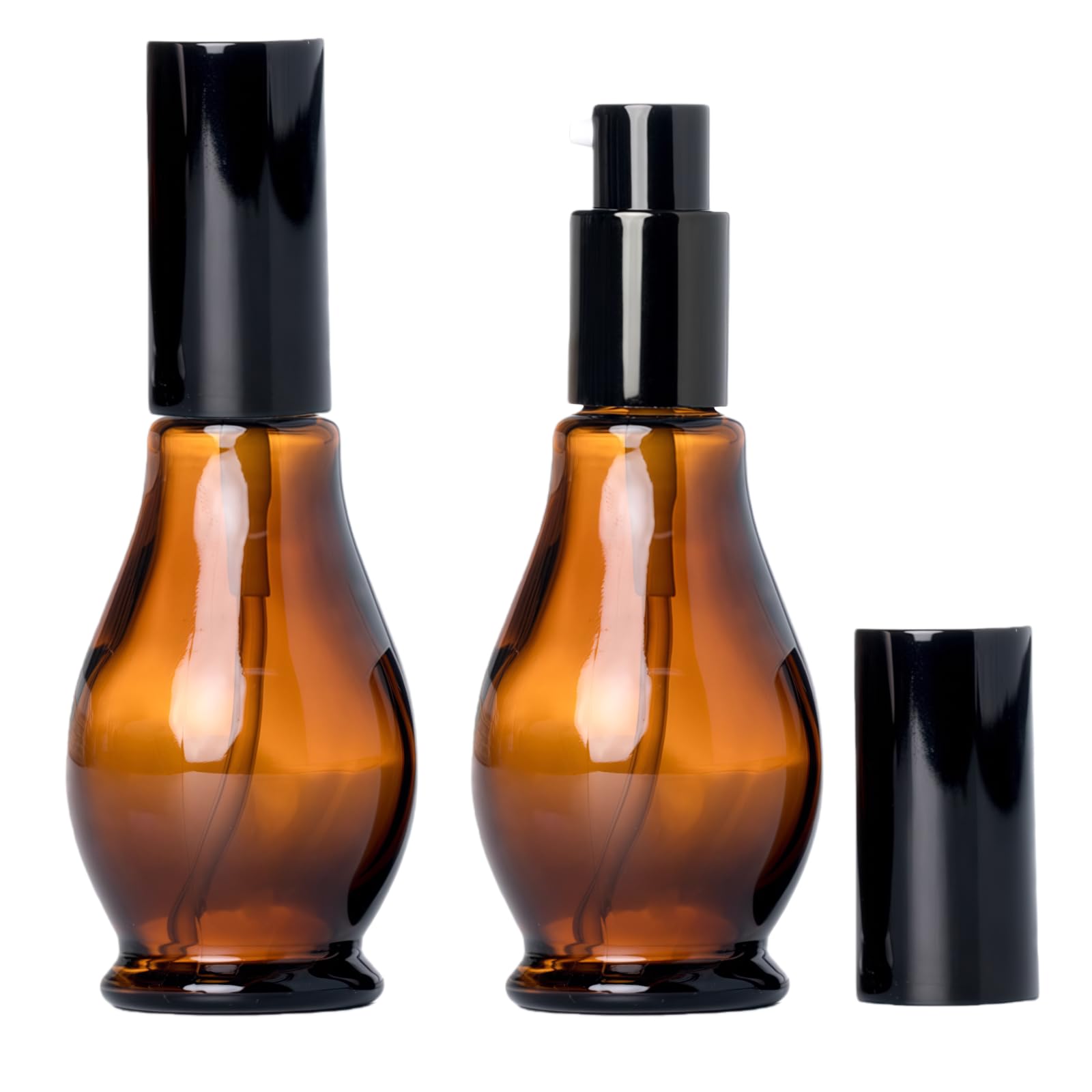 VASANA 2PCS Empty Refillable Amber Glass Lotion Pump Press Bottles Jars Makeup Face Cream Toiletries Toner Liquid Travel Containers Emulsion Essential Oil Dispenser