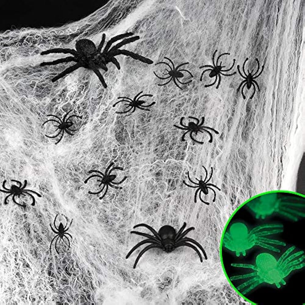 DFantiX Halloween Spider Web,1000 Sqft White Webbing Cobwebs 184Pcs