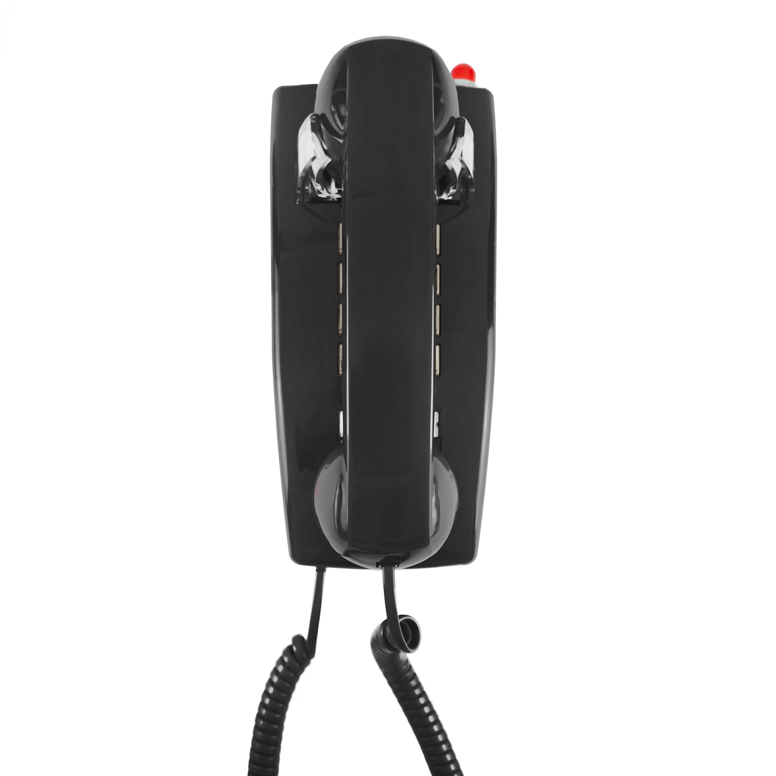 Opis Wallfon Cable: Black Wall Mounted Telephone - the Corded Landline Wallphone in Retro Style just like a Vintage Wall-Mounted Phone of Old