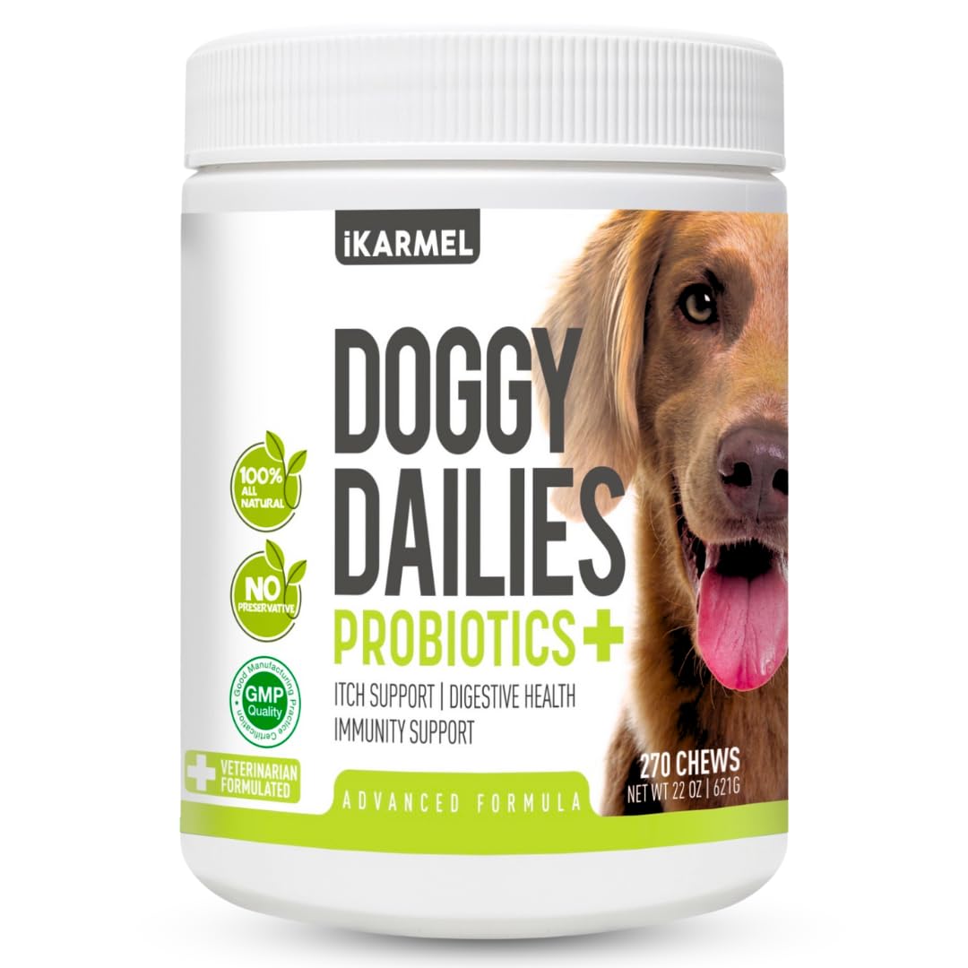 Doggy Dailies Probiotics for Dogs - Canine Supplements for Digestive and Immunity Support - Skin Health and Itch Support - Vitamin Treats - Veterinarian Formulated Probiotic