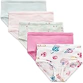 Burt's Bees Baby Toddler Girls' Underwear Set of 5 - Solids, Stripes,Prints, Tag-Free with Sizes for 2T to 8 Years Old