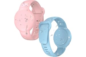 HATALKIN Compatible for Apple AirTag Bracelet for Kids,Waterproof Air Tag Watch Band Case, Air Tag Holder Soft Silicone Air Tagholder for Kids (Pink/LightBlue)