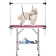 APRILSOUL 36 Inch Pet Grooming Table for Small Dogs,Adjustable Height,Foldable,Anti-Slip Surface,with Arms, Nooses, Mesh Tray
