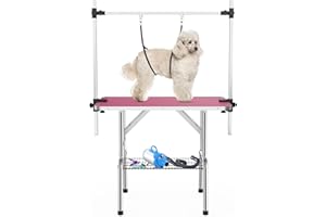 APRILSOUL 36 Inch Pet Grooming Table for Small Dogs,Foldable,Anti-Slip Surface,with Adjustable Height Arms, Nooses, Mesh Tray