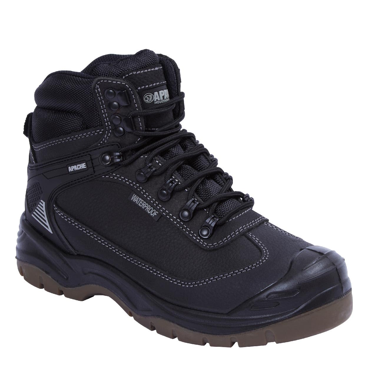 Apache Men's Ranger Safety Hiking Boot | Black Size 8 UK | Premium Leather Work Shoe | Waterproof and Durable | Steel Toe Cap and Midsole Protection