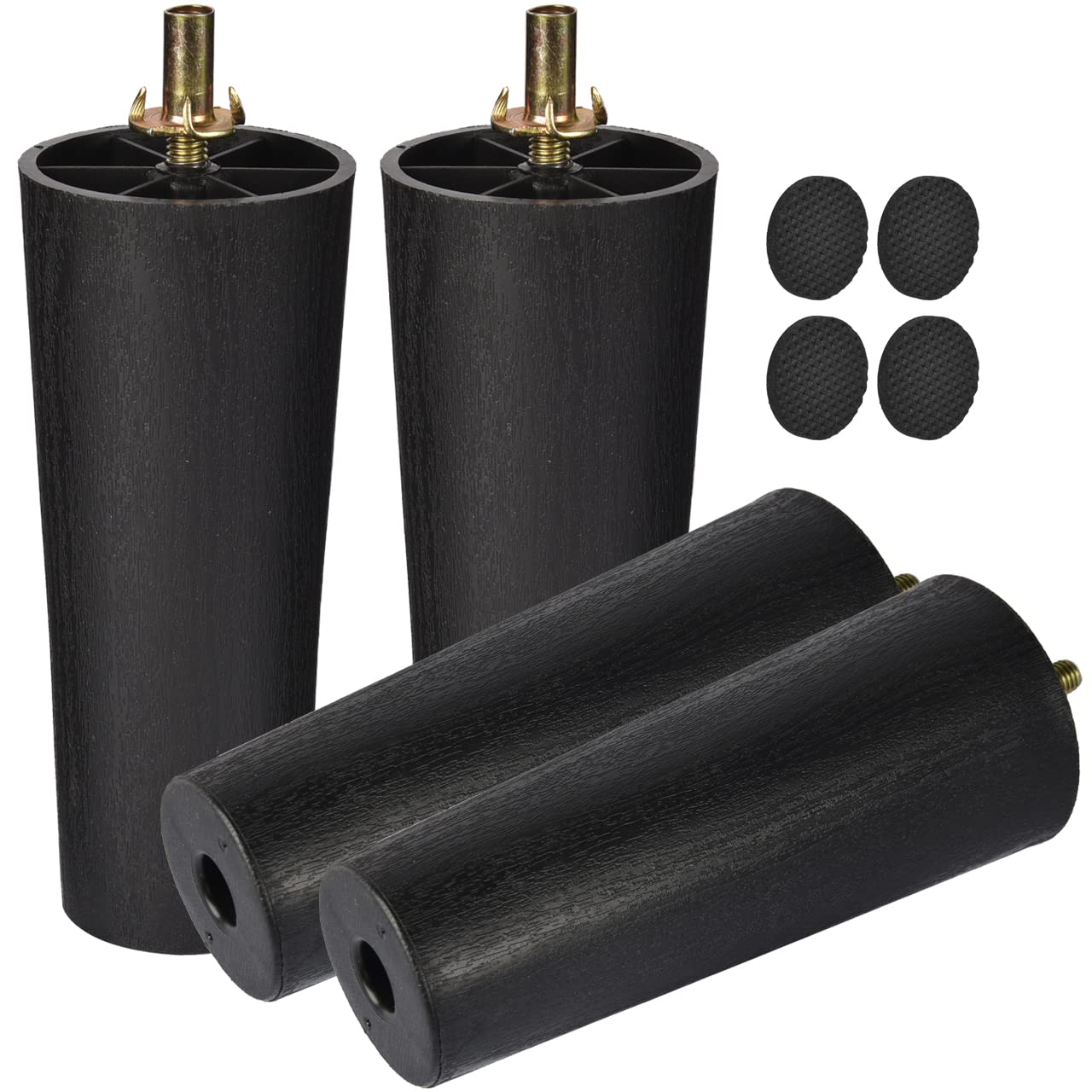 TCHOSUZ 4 inch / 10cm Plastic Furniture Legs, Pack of 4 Mid Century Modern Plastic Light Tapered Wood Grain Replacement Feet with M8 Hanger Bolts & T-Nuts for Sofa Couch Bed Riser — image 1